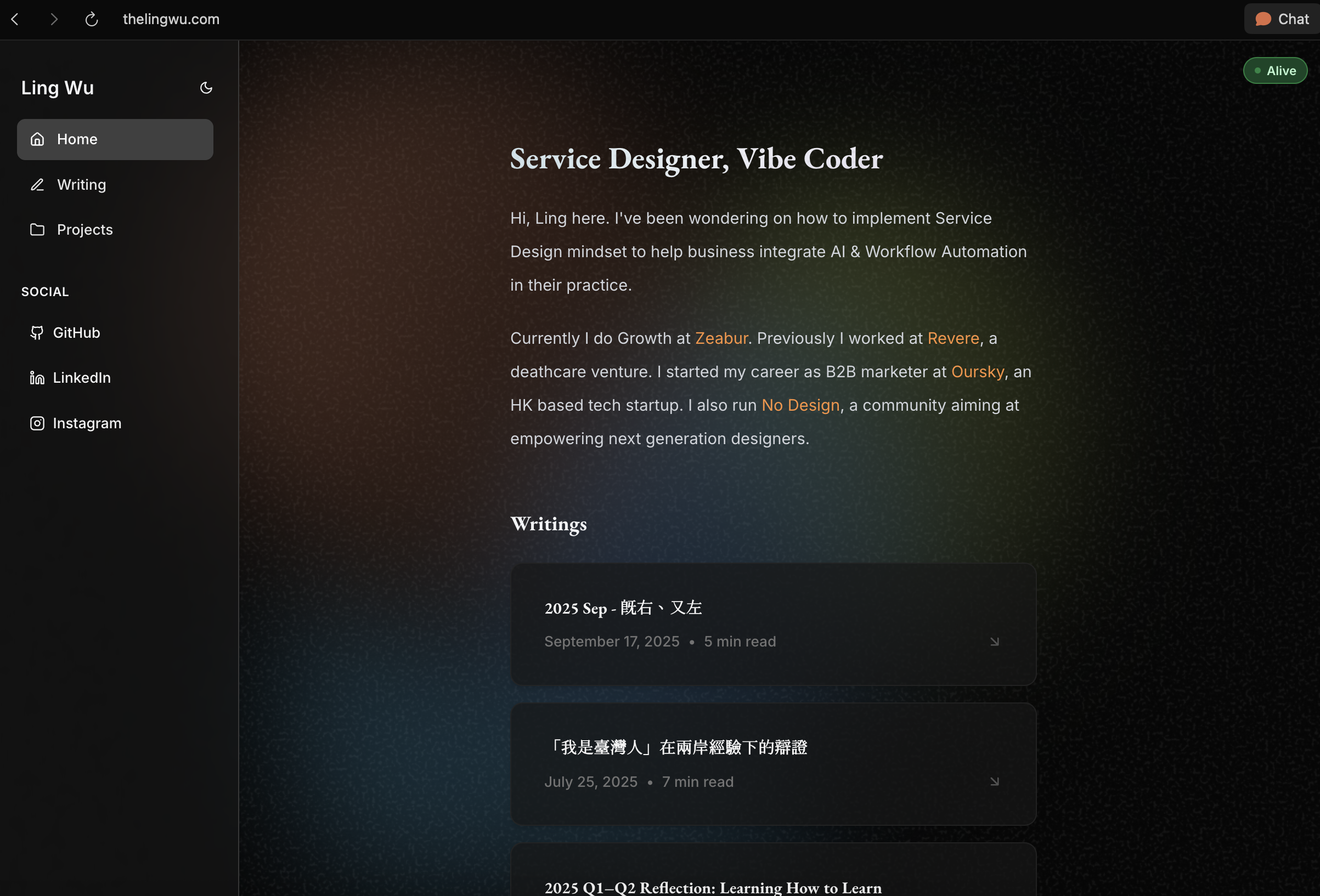 This is me vibe coded my website after several (numerous) iterations