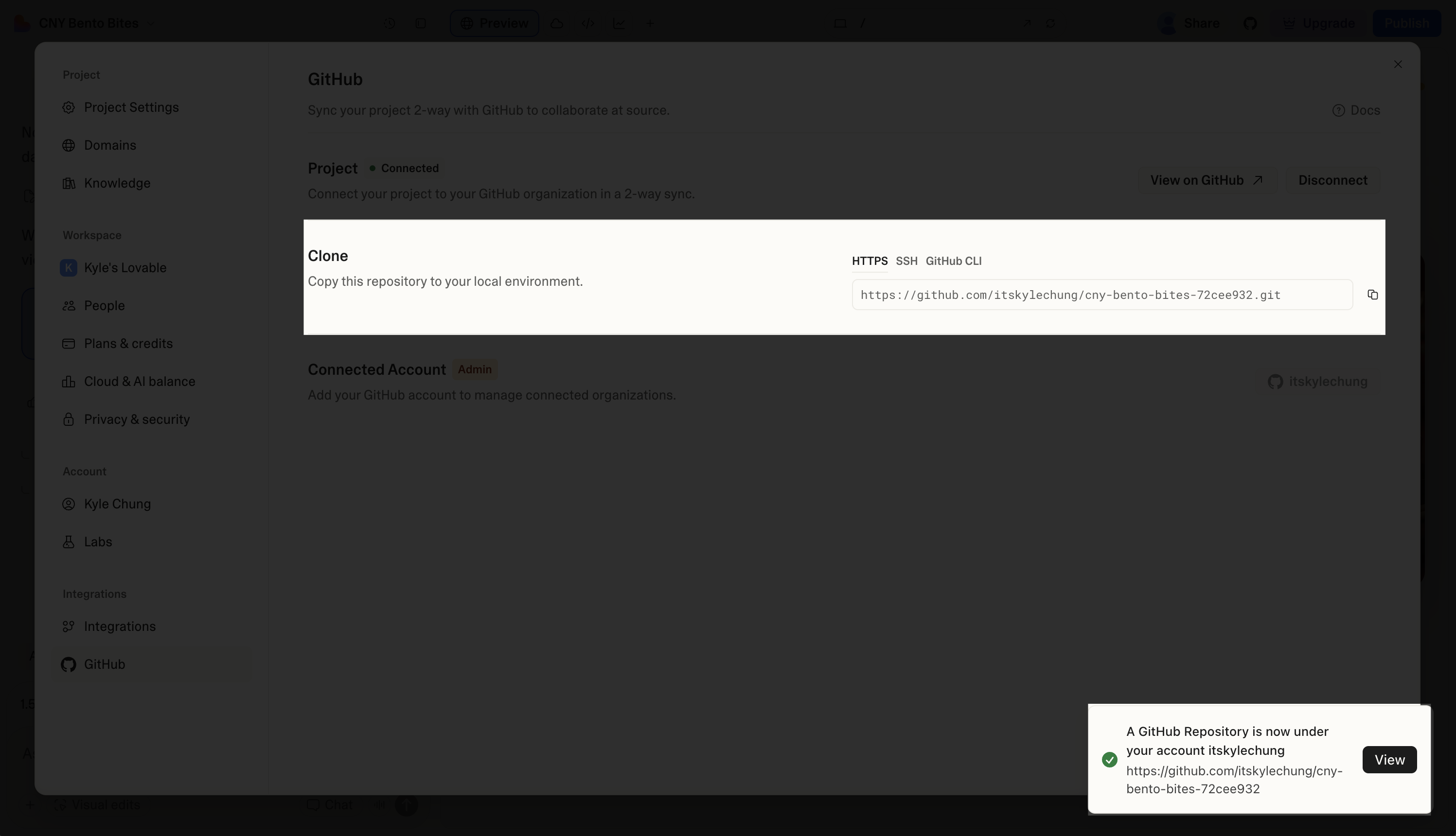 Successfully create a new github repo