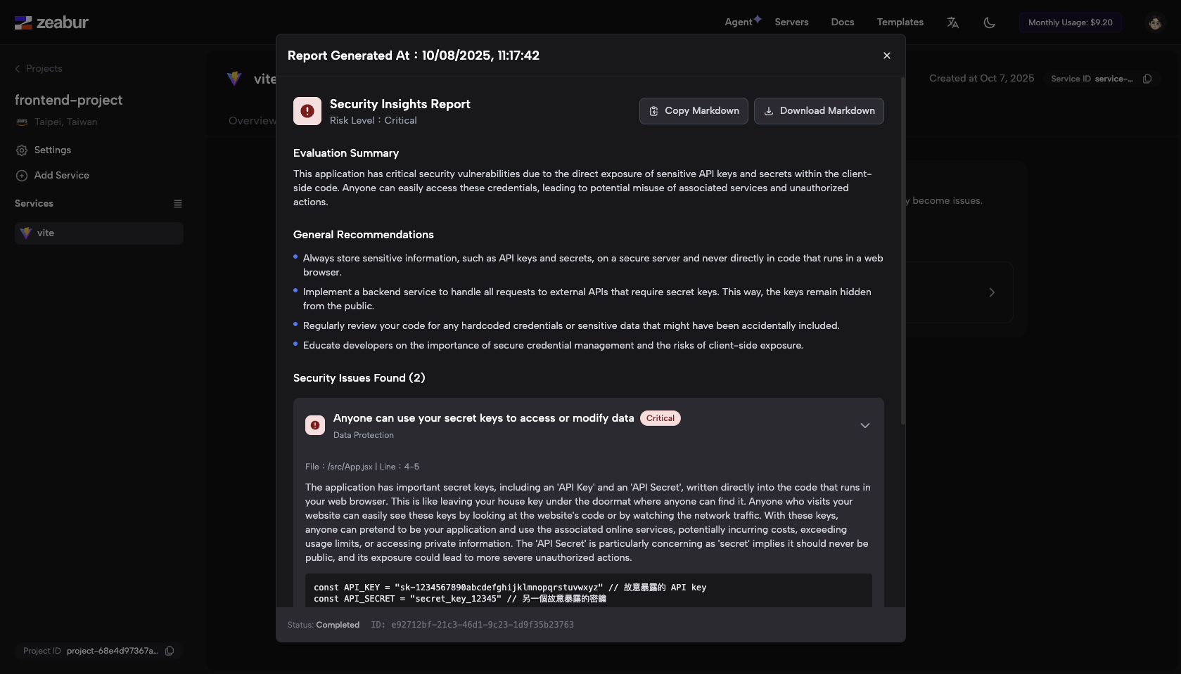 Security Report Details Page